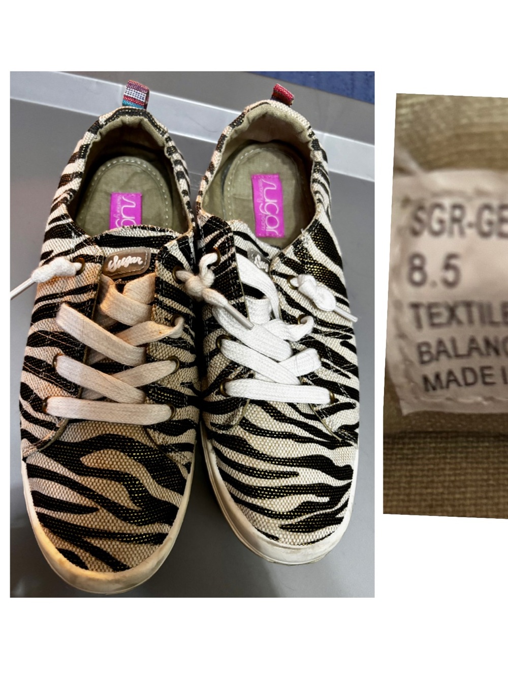 Sugar Zebra Print Canvas Sneakers - Black/Tan Size 8.5
